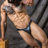 PU Leather Buckle-Up Swim Briefs